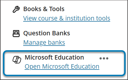 Um detalhe do painel de Detalhes e Ações com a Microsoft Education. Opção aberta Microsoft Education destacada.