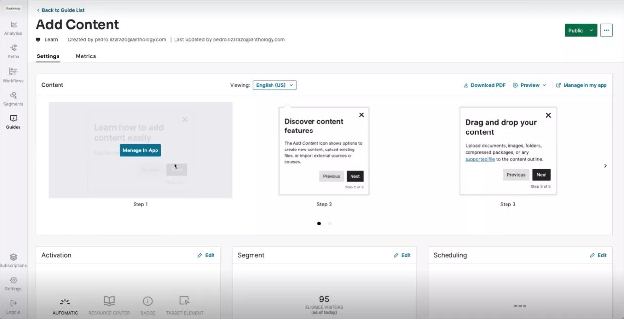 Página do Guia Individual no Anthology Adopt