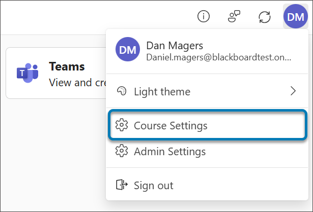 在 Ultra 课程的 Microsoft Education 讲师视图中,有课程设置选项。