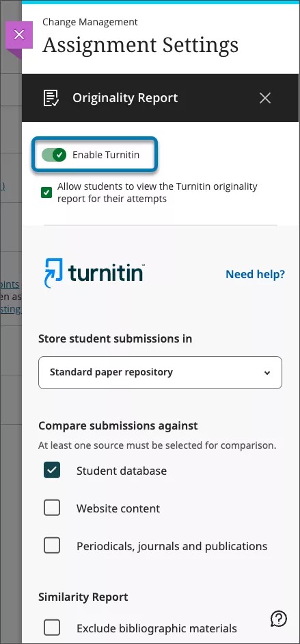 讲师在评估设置中启用 TurnItIn