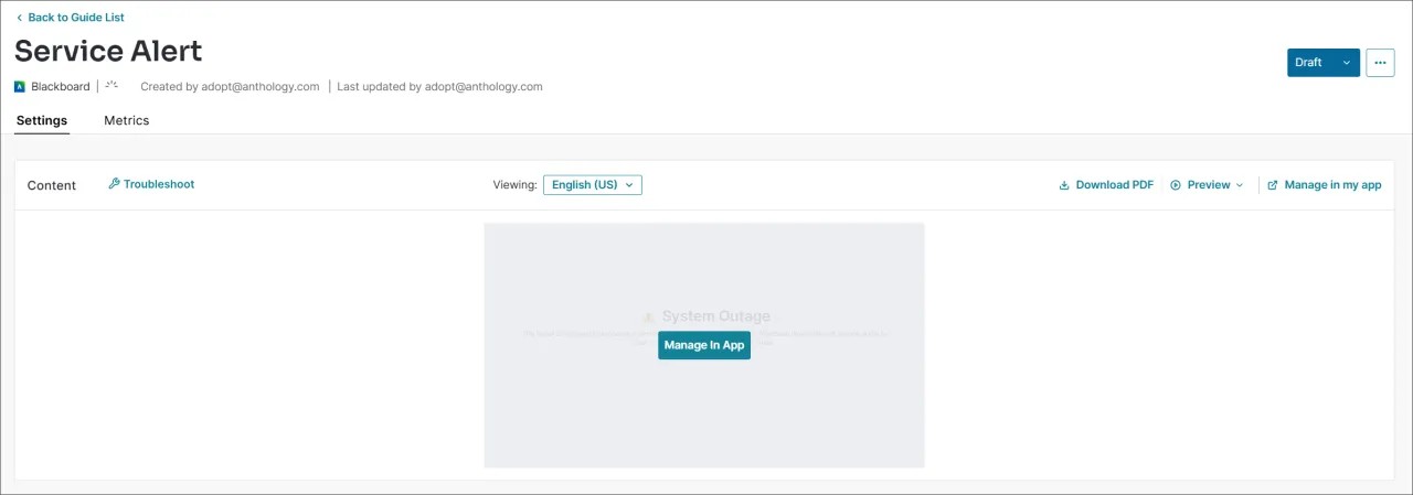 指南页面的光标悬停在指南步骤图像上时,会显示“在 App 中管理”按钮。