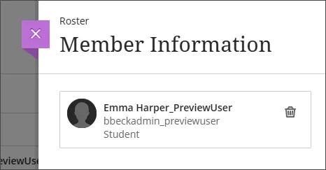 أيقونة سلة المهملات تظهر على يمين لوحة معلومات الأعضاء