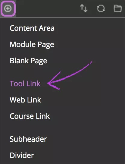 حدد علامة الجمع ثم حدد Tool Link لإضافة رابط أداة