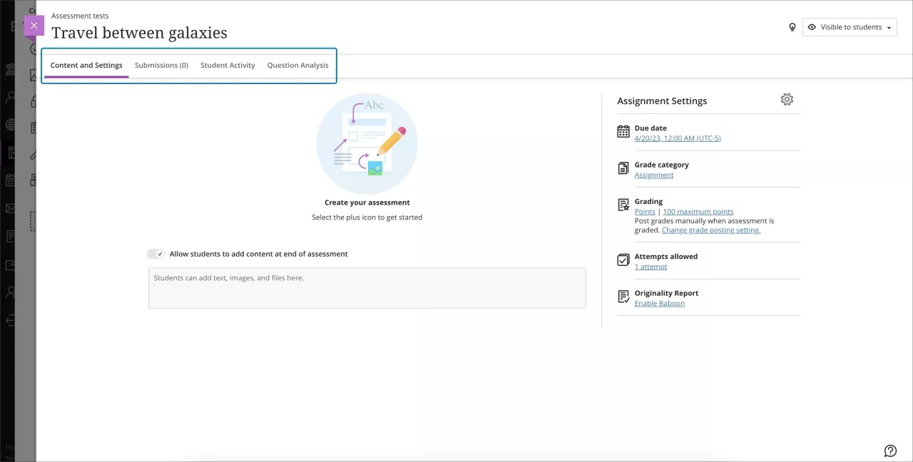 التنقل في علامة التبويب في التقييمات