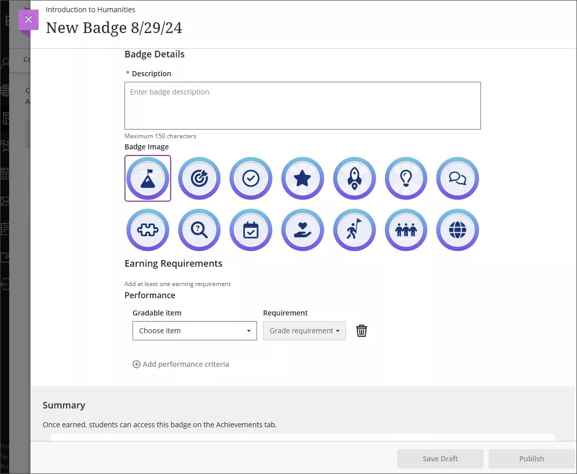 Bildschirm zur Anpassung des Badges
