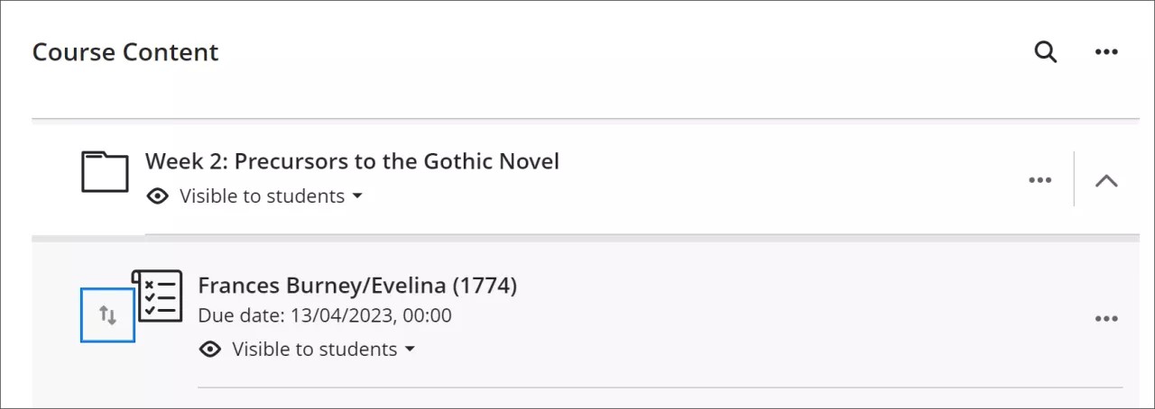 Bild des Kursinhaltselements mit Tab-Feld um das Verschieben-Symbol