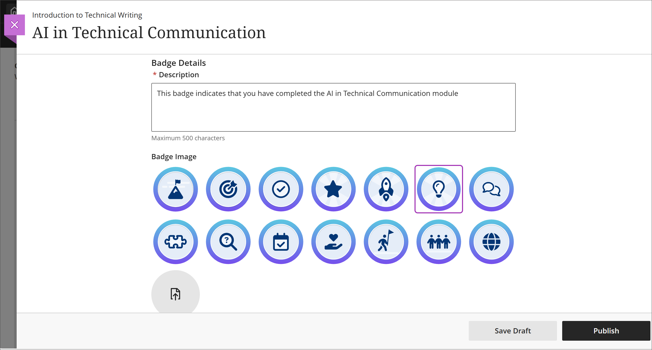 Bildschirm zur Anpassung des Badges