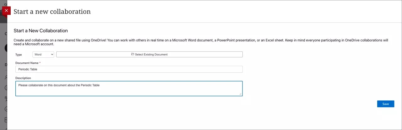 Starten eines neuen Dokuments für die Zusammenarbeit mit Microsoft OneDrive