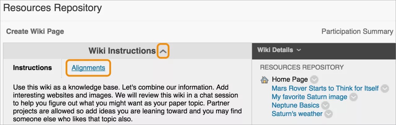 Ressourcen-Repository mit der Option "Ausrichtungen"