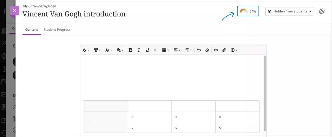 Vista del profesor: editor de contenido Ultra Document con indicador de puntuación
