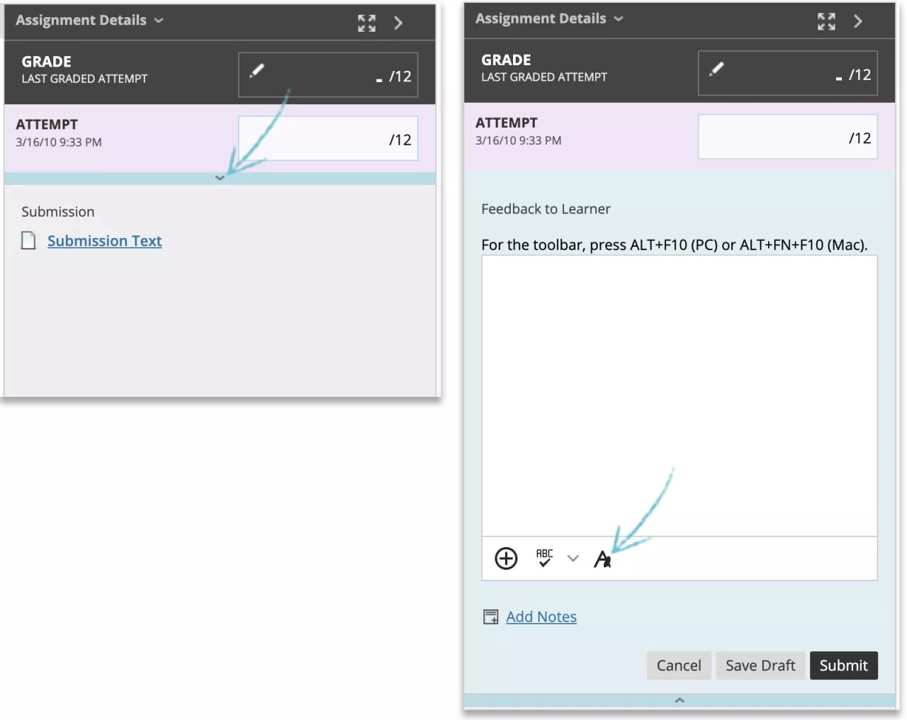 Seleccione el icono A para abrir el editor.