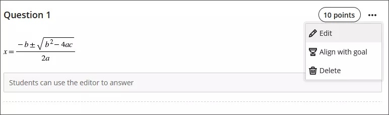 Imagen del menú de puntos suspensivos de una pregunta que muestra el botón Editar en el menú desplegable