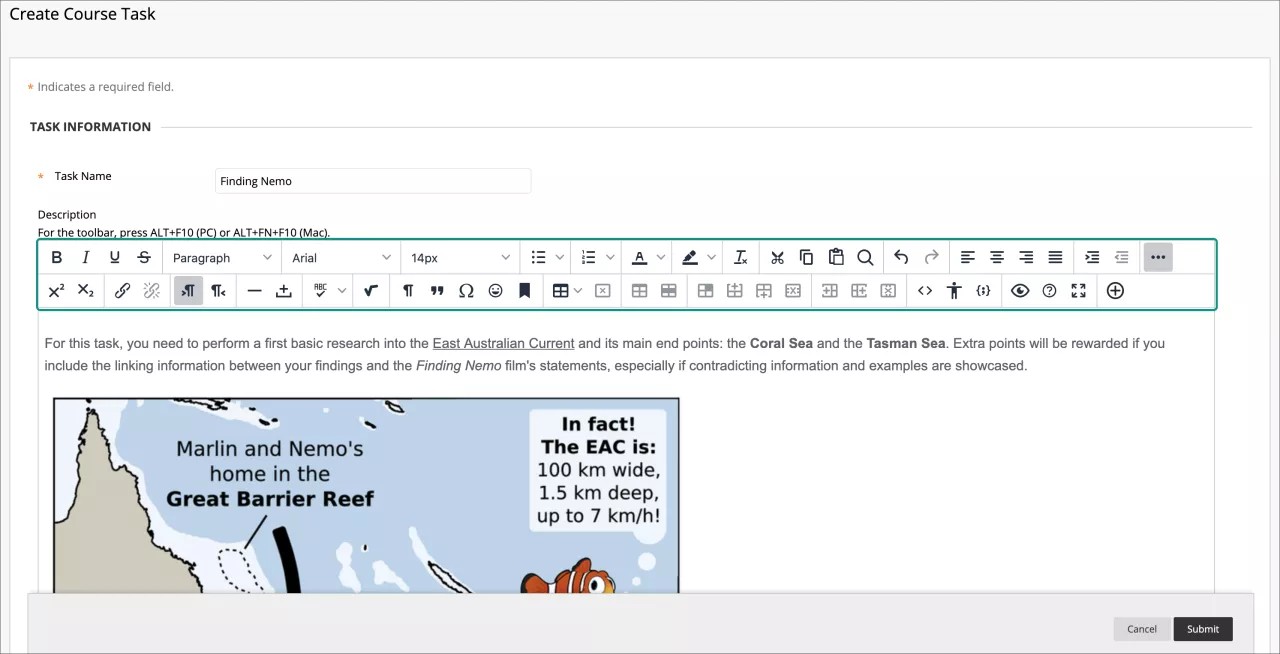 Ejemplo de editor de contenido para agregar texto