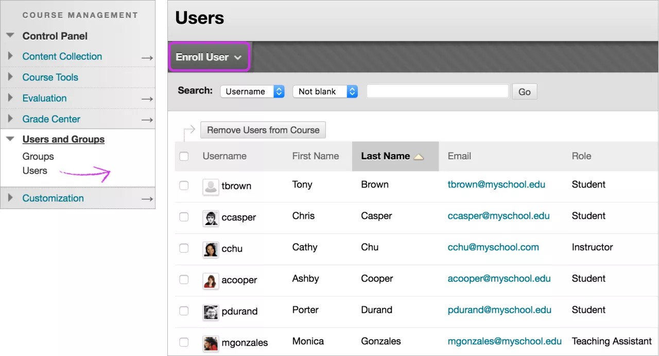 Access the Users page on the Control Panel > Users and Groups > Users.