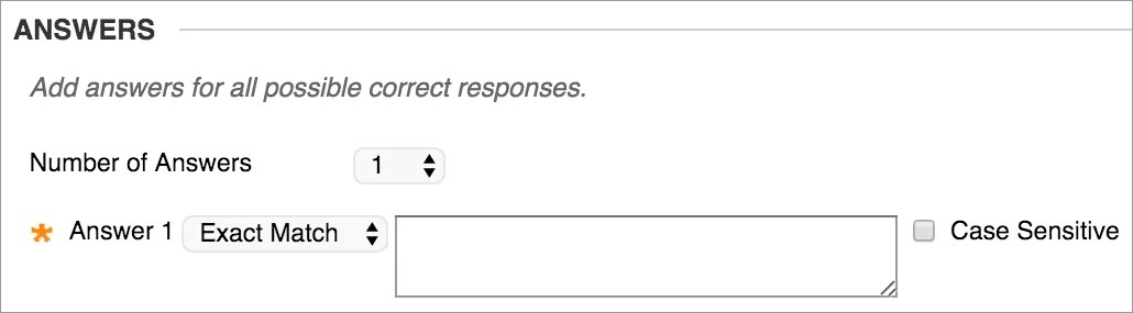 The Answers section, showing the number of answers as 1 and that it must be an exact match.