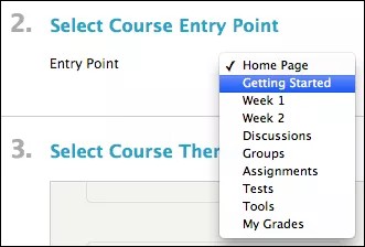 The Select Course Entry Point menu expanded