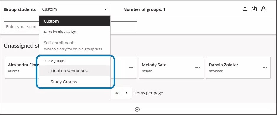 Reuse groups settings on the Group set page