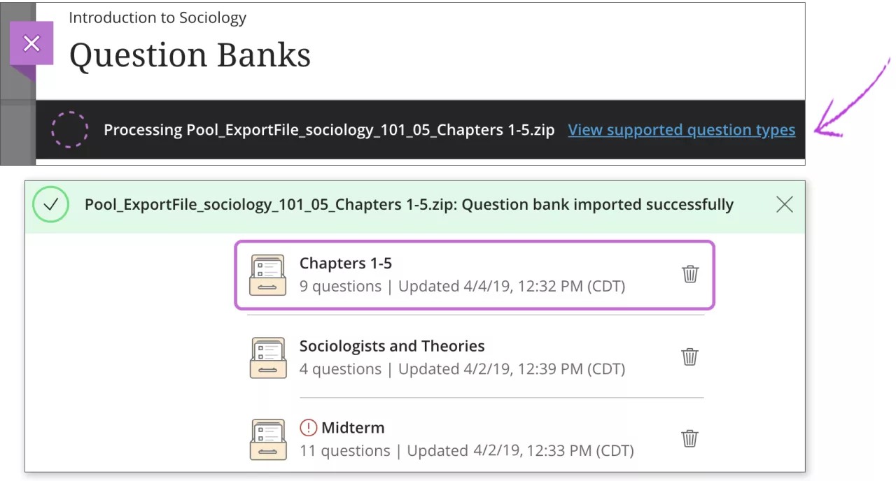 Question banks file processing banner