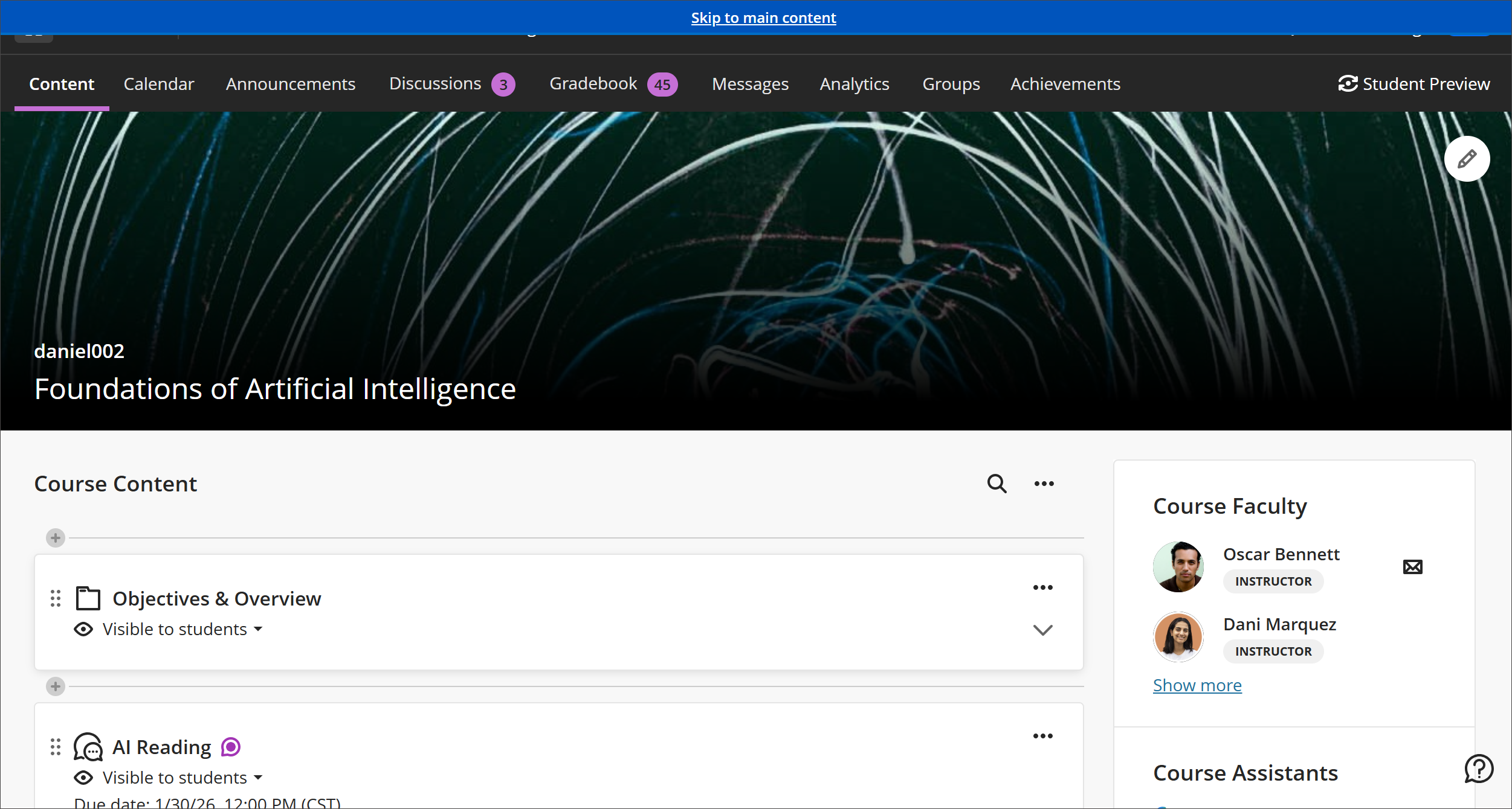 Skip link to "Skip to main content" on Course Content page