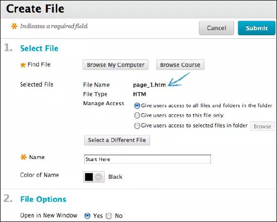 The create file window with an arrow highlighting the file name.