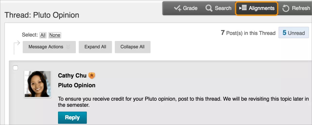 Discussions threads with Alignments option on the screen