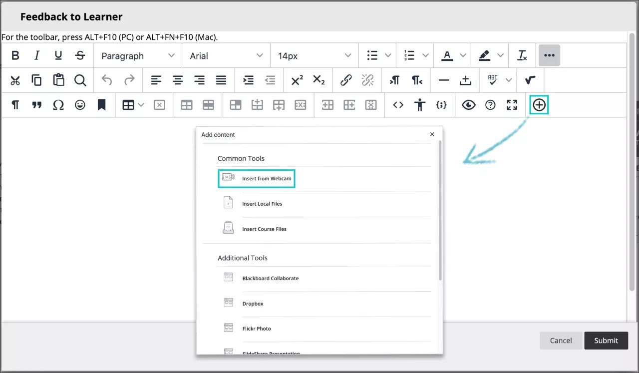 Select the + icon to add audio or video