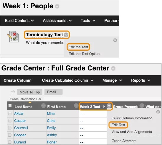 Select the name of the test, then select Edit the Test