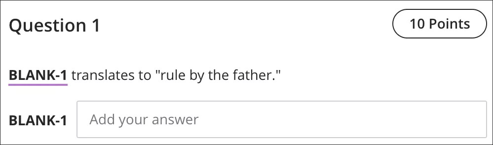 This is how a student views a fill in the blank question.