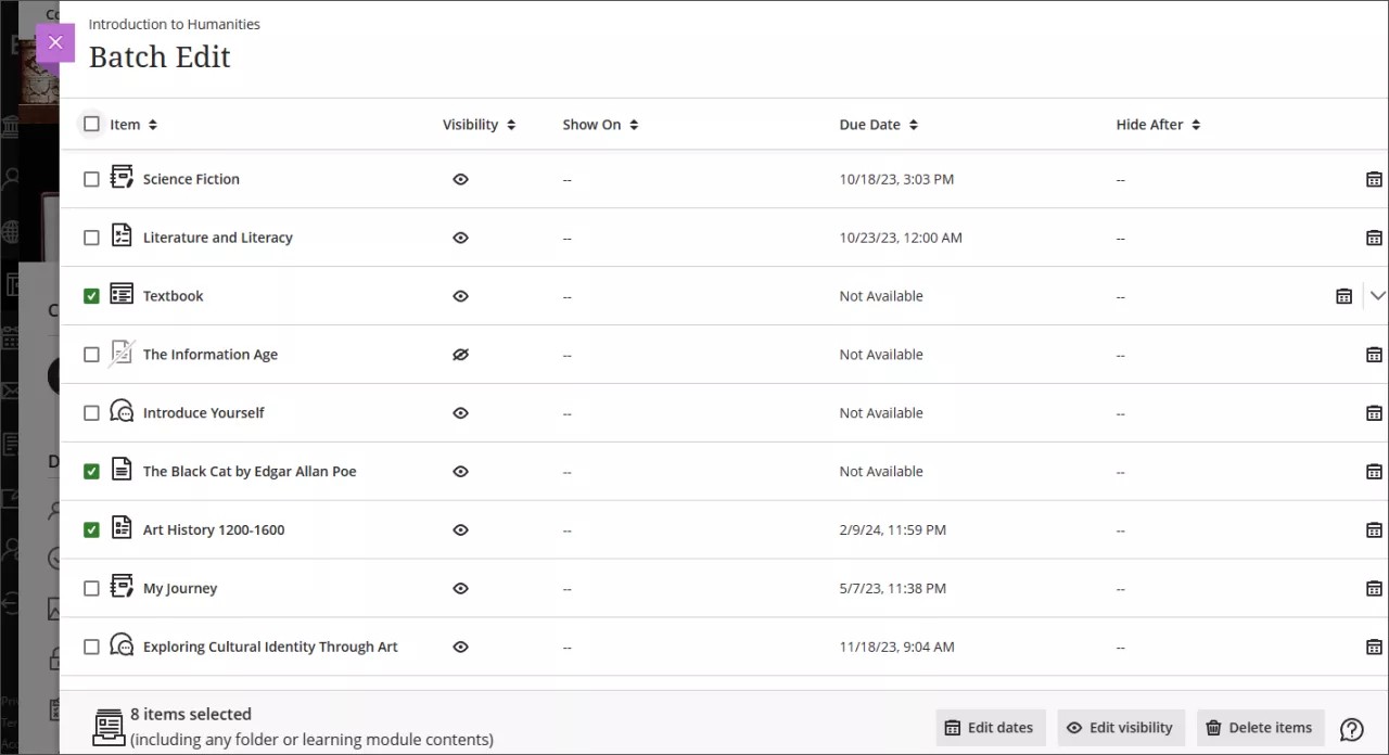 3 items selected on the Batch Edit page
