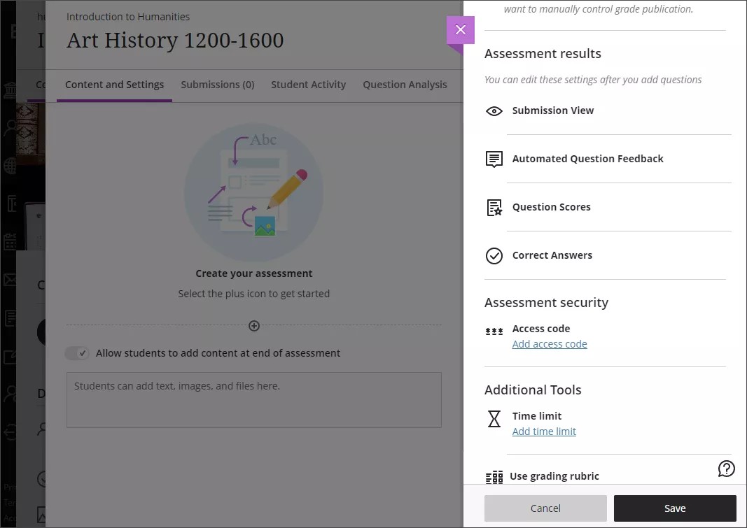 Assessment security options
