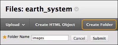 The Course Files window, with the Create Folder highlighted