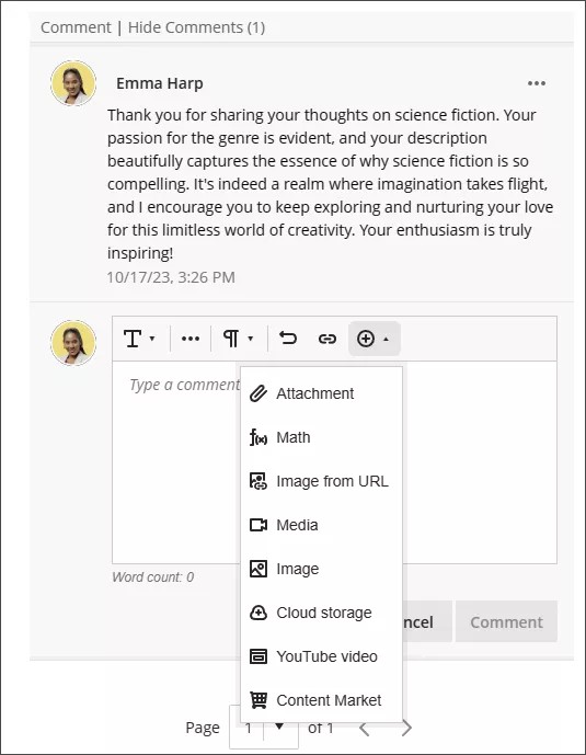 Instructor's written feedback to a graded Journal assignment.