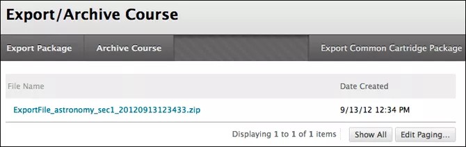 Export/Archive Course