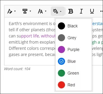 El entorno de la Tierra dice si otros planetas (aunque pueden proporcionar Soporte para la vida, ¡sin emitir! Luz de exoplan Diferentes colores correspondientes gases están presentes, beca Recuento de palabras: f 04 Negro Gris Púrpura Azul erstal ysten ps ge hag s ligr