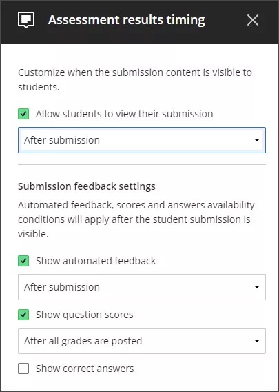 Panel de programación de resultados de evaluaciones