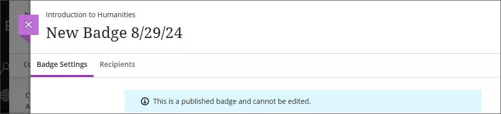 Onglet Destinataires d'un badge de cours