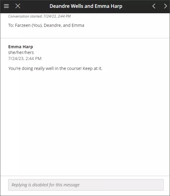 Zone de réponse où un utilisateur doit répondre à un message qui lui a été envoyé.