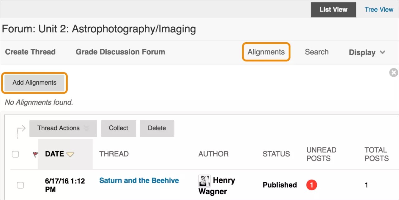 Forums avec options d'alignement à l'écran