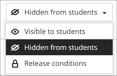 Image du composant de visibilité des devoirs affichant le menu d'options