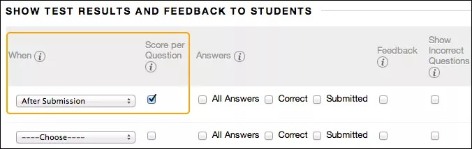 Options de résultats et de feed-back dans le centre de notes