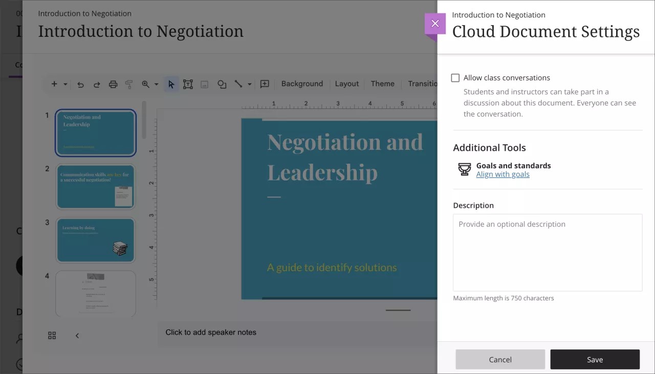 Afbeelding van het deelvenster Cloud Document Settings