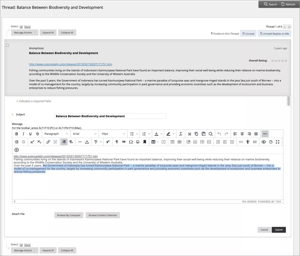 Editar um tópico em discussões