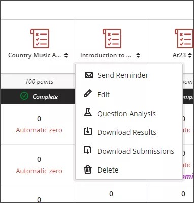 Mais opções de menu para visualização da grade no Boletim de Notas