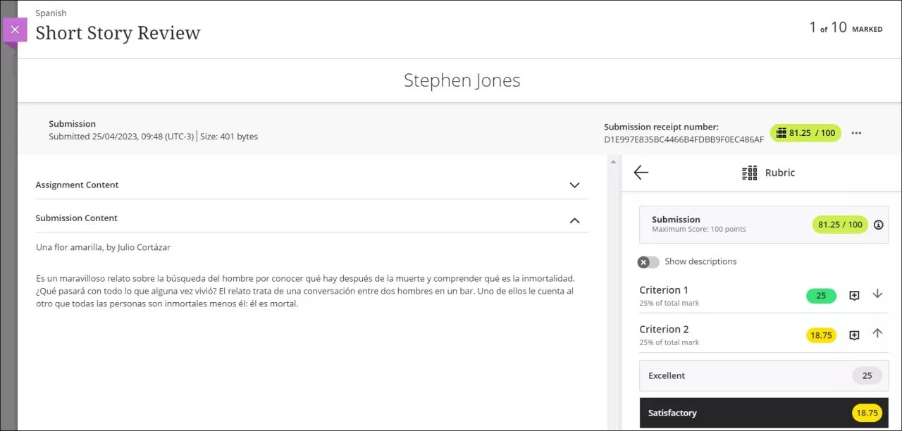 bedömd uppgift med hjälp av kriterium