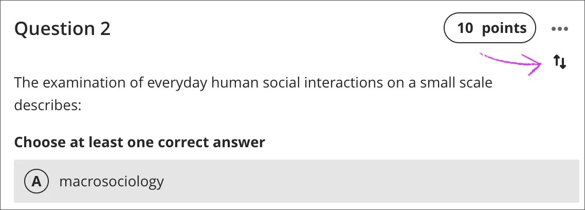 Sağ üst köşedeki menünün hemen altındaki yeniden sıralama simgesi.