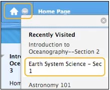 Course-to-course in Original Course View. The menu is next to the Home button at the top corner of an Original Course View page.