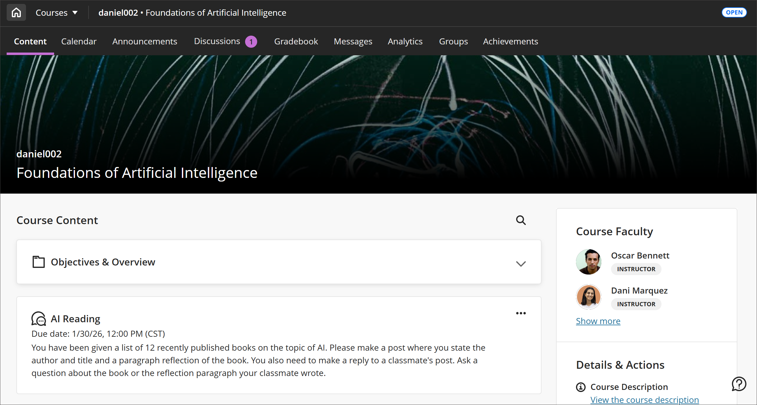 The Course Content page