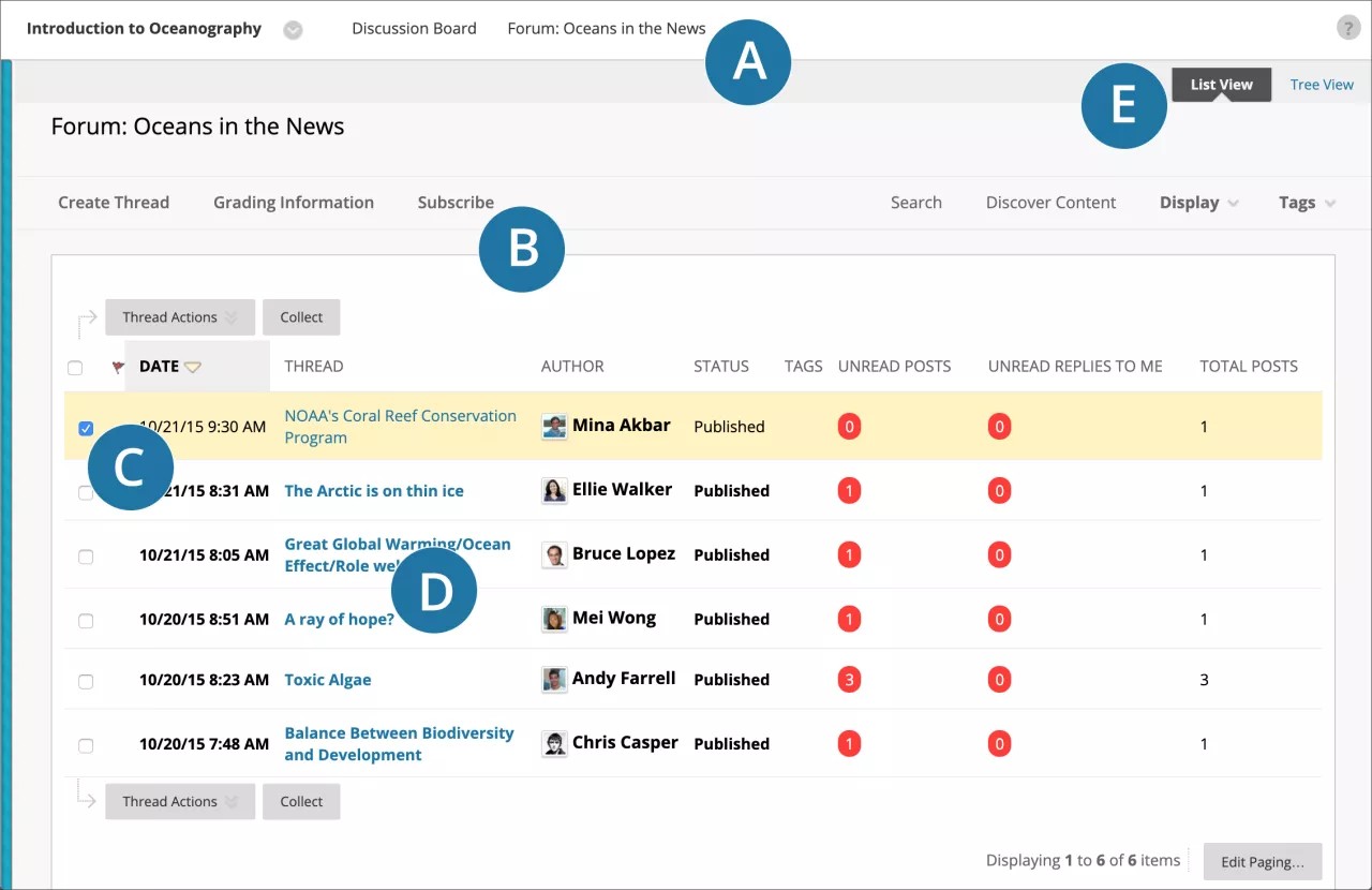 Forum page showing a list of forum discussions.