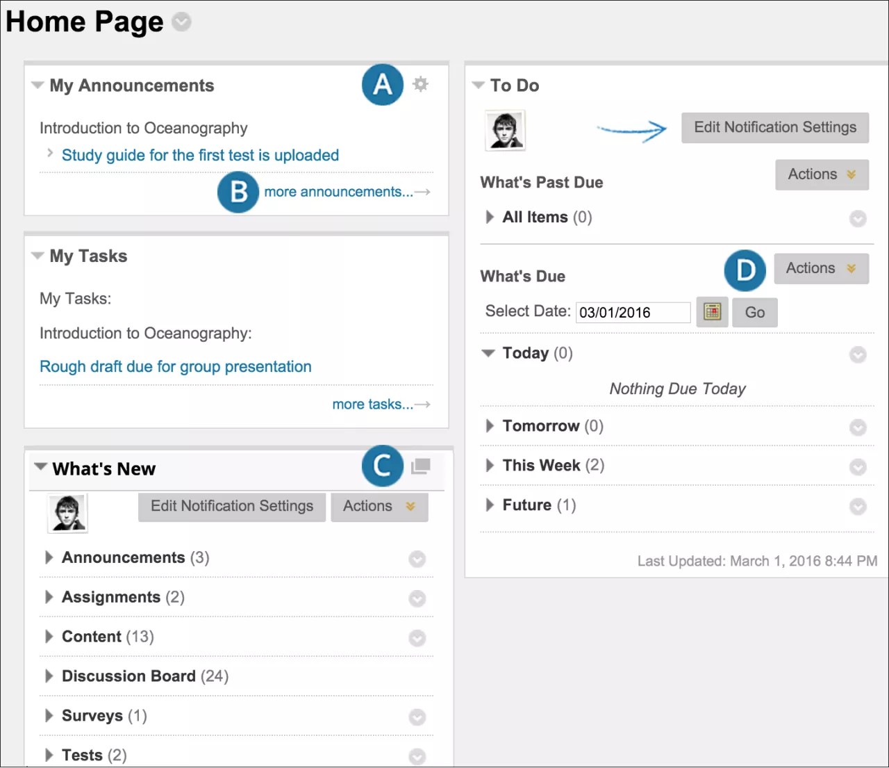Blackboard Original Experience Home page