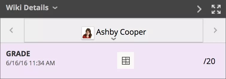 Página de detalles de Wiki con la calificación del estudiante mostrada.